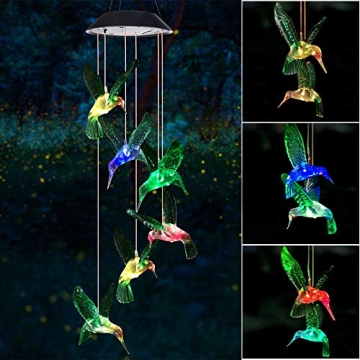SIX FOXES Solar Hummingbird Wind Chime - Outdoor/Indoor Gift