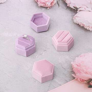 DesignSter Velvet Ring Box Hexagon - Premium Gorgeous Vintage Double Ring Display Holder with Detach...