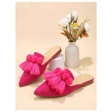 Verdusa Women's Dress Shoes Slip On Flats Comfortable Pointed Toe Mules Dressy Casual Loafers Shoes Hot Pink CN37
