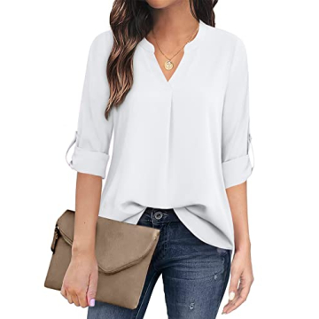 Timeson Blouses for Women,3/4 Sleeve Tunics Tops for Women Dress Shirts for Business Casual White Fo...