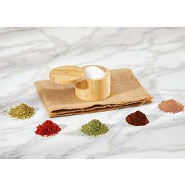 RoyalHouse 6 Oz Capacity Natural Bamboo Salt and Pepper Holder With Bamboo Lid, Salt Cellar With Magnetic Swivel Lid, Healthy Storage Box For Herbs Or Favorite Seasonings