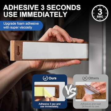 ENOKING Knife Magnetic Strip, Magnetic Knife Holder for Wall 16 Inch, Powerful Magnetic Knife Strip Acacia Wood Magnetic Knife Holder for Refrigerator, Wall Mount Magnet Knife Bar with 4 Hooks