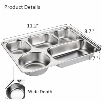 Tebery Stainless Steel Divided Plates - Durable 5 Section Trays