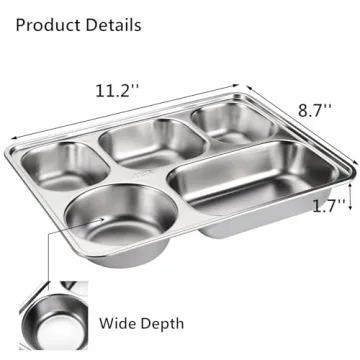 Tebery Stainless Steel Divided Plates - Durable 5 Section Trays