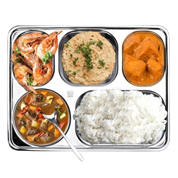 Tebery Stainless Steel Divided Plates - Durable 5 Section Trays
