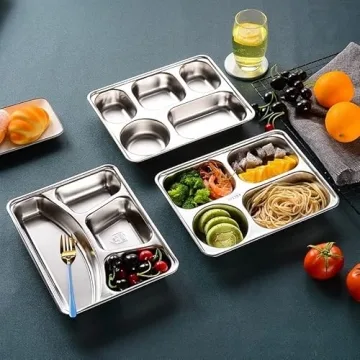 Tebery Stainless Steel Divided Plates - Durable 5 Section Trays