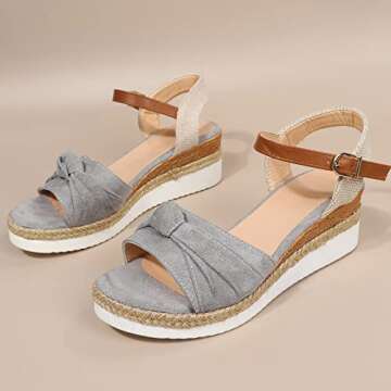 Orthopedic Wedge Sandals for Women Summer Dressy Open Toe Ankle Strap Platform Sandals Casual Strappy Low Wedges Slip on Sandals Zipper Beach Sandals Dress Shoes Comfortable Outdoor Shoes (Grey-3, 8)