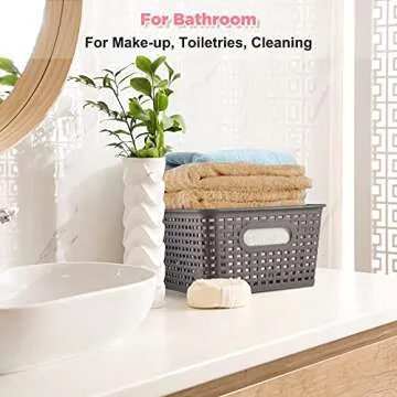 AREYZIN Plastic Storage Baskets Bins With Lid Organizing Container Lidded Knit Storage Organizer Bins for Shelves Drawers Desktop Closet Playroom Classroom Office, 6 Pack