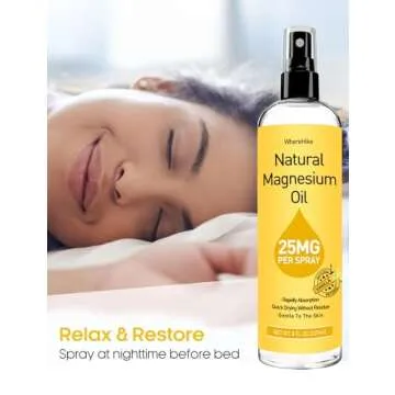 WhereHike Magnesium Spray, Pure Magnesium Oil Spray for Feet,Ideal Gift for Muscle Relaxation&Better Sleep,Rapid Absorption,Quick Drying Without Residue-Vanilla