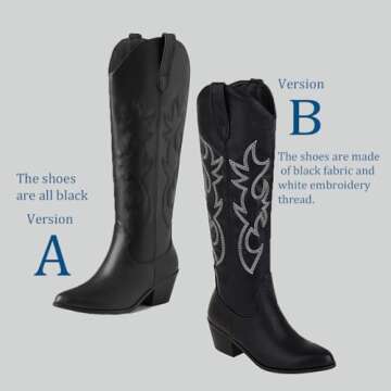 MeiLuSi Women's Cowgirl Boots for Women Embroidered Knee High Cowboy Boots Fashion Pull on Tall Western Boot