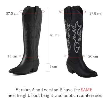 MeiLuSi Women's Cowgirl Boots for Women Embroidered Knee High Cowboy Boots Fashion Pull on Tall Western Boot