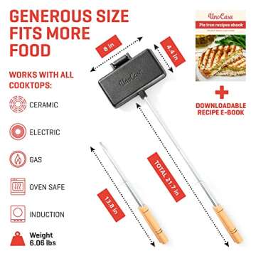 Uno Casa - XL Pie Irons Cast Iron Sandwich Maker - Mountain Japanese Sandwich Maker with Recipe Book - Durable Campfire Cooking Equipment for Toasted Pies, and More