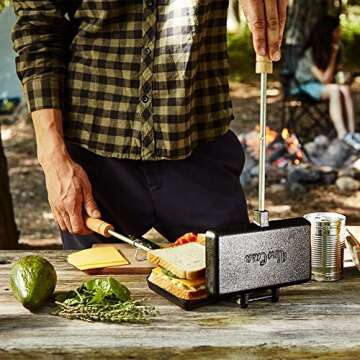 Uno Casa - XL Pie Irons Cast Iron Sandwich Maker - Mountain Japanese Sandwich Maker with Recipe Book - Durable Campfire Cooking Equipment for Toasted Pies, and More