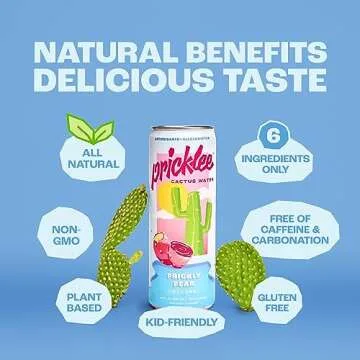 Pricklee Prickly Pear Cactus Water - Packed With Antioxidants, Electrolytes, Vitamin C - Natural Sports Drink for Immunity, & Recovery - Non-Sparkling, Low-Sugar, Low-Calorie, No Caffeine