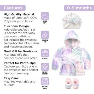 Cute Baby Robe Slippers & Turban Set for Newborns