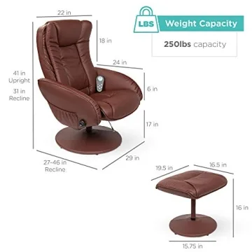 Electric Massage Recliner with Heat and Ottoman - Brown