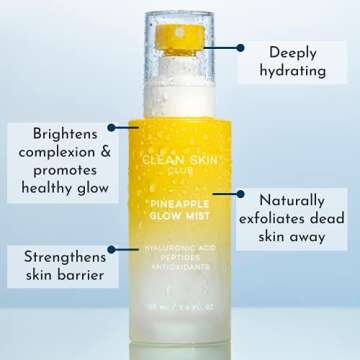 CLEAN SKIN CLUB Pineapple Glow Mist | Hyaluronic Acid + Peptides | Papaya + Coconut Extracts | Hydra...