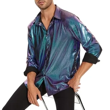 Men's Disco Shirt Retro 70s Sequin Style for Parties