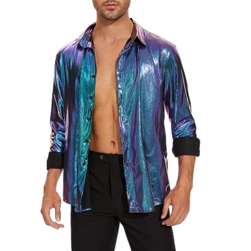 Men's Disco Shirt Retro 70s Sequin Style for Parties