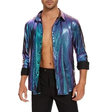 Men's Disco Shirt Retro 70s Sequin Style for Parties