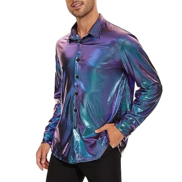 Men's Disco Shirt Retro 70s Sequin Style for Parties