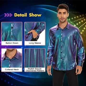Men's Disco Shirt Retro 70s Sequin Style for Parties
