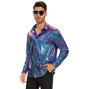 Men's Disco Shirt Retro 70s Sequin Style for Parties