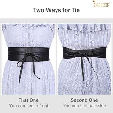 JASGOOD Women Fashion Leather Obi Belt- Plus Size Black Wide Fashion Wrap Waist Belt for Ladies,Black,Fit Waist Size 26-31 Inch