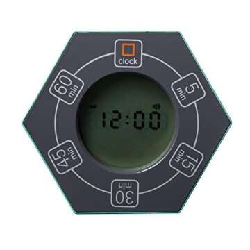 Home & Office Timer with Clock, 5,15, 30, 45, 60 Minute Preset Countdown Timer, Easy-to-Use Time Management Tool (Cyan)