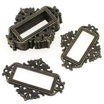 FDXGYH Antique Lace-up Label Holder 10 Pcs Zinc Alloy Lace-up Office Library File Drawer Tag Business Card Slot Label Holder with Matching Screws [Bronze]