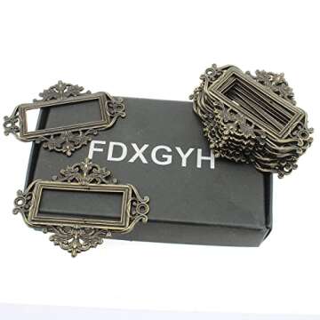 FDXGYH Antique Lace-up Label Holder 10 Pcs Zinc Alloy Lace-up Office Library File Drawer Tag Business Card Slot Label Holder with Matching Screws [Bronze]