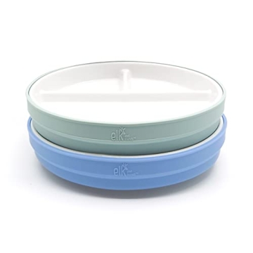 Elk and Friends 6.7” Porcelain Divided Plates with Silicone Sleeves - Safe, Easy to Clean, Perfect...