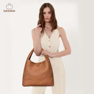 Woven Bag Purses and Handbags Woven Vegan Leather Bag For Women Woven Tote Bag Shoulder Bag Top-Hand...