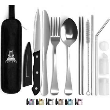 Portable Travel Silverware Set - 10-Pc Stainless Steel Kit for On-the-Go Dining