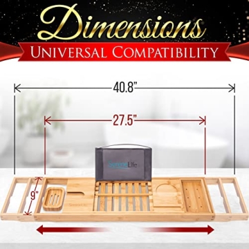 SereneLife Bamboo Bathtub Caddy with Gift Box - Adjustable & Stylish