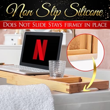 SereneLife Bamboo Bathtub Caddy with Gift Box - Adjustable & Stylish