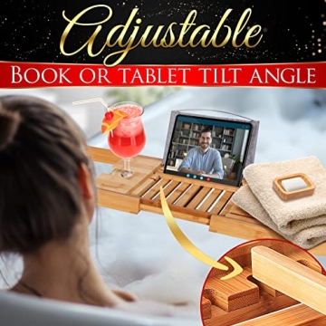 SereneLife Bamboo Bathtub Caddy with Gift Box - Adjustable & Stylish