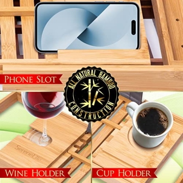 SereneLife Bamboo Bathtub Caddy with Gift Box - Adjustable & Stylish