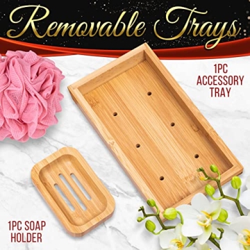 SereneLife Bamboo Bathtub Caddy with Gift Box - Adjustable & Stylish