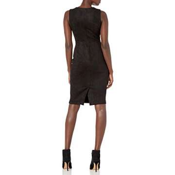 Calvin Klein Women's Sleeveless Sheath Dress with Zipper Front, Black Faux Suede, 12