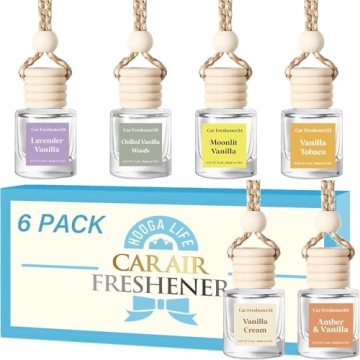 HoogaLife Car Air Freshener Diffuser 6 Pack Hanging Air Freshener Diffuser - Vanilla Scents Fragranc...