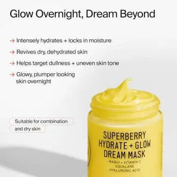 Youth To The People Superberry Hydrate + Glow Dream Mask, Travel Size (0.5 fl oz), Vitamin C Face Moisturizer, Plumps + Brightens Skin, Treats Dullness + Uneven Tone, Vegan