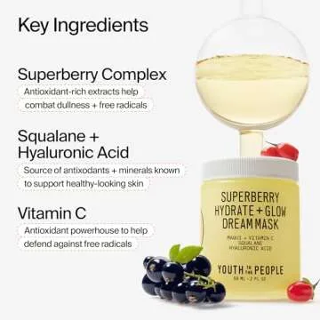 Youth To The People Superberry Hydrate + Glow Dream Mask, Travel Size (0.5 fl oz), Vitamin C Face Moisturizer, Plumps + Brightens Skin, Treats Dullness + Uneven Tone, Vegan