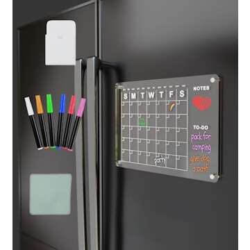 Acrylic Magnetic Calendar for Fridge 16”x12” Clear Dry Erase Calendar Board Reusable Monthly Pla...