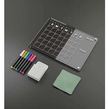 Acrylic Magnetic Calendar for Fridge 16”x12” Clear Dry Erase Calendar Board Reusable Monthly Planner Includes 4 Magnetic Color Dry Erase Markers with Magnetic Marker Holder