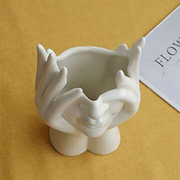 ZYLLZY Human Face Art Ceramic Vase, Dry Flower Arrangement Vase for Decorative, Modern Sculpture White Planter Pot,Table Centerpieces Wedding Office Kitchen Home Decor