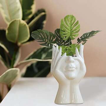 ZYLLZY Human Face Art Ceramic Vase, Dry Flower Arrangement Vase for Decorative, Modern Sculpture White Planter Pot,Table Centerpieces Wedding Office Kitchen Home Decor