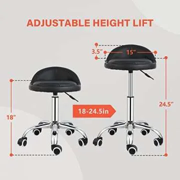 Nova Microdermabrasion Rolling Stool Swivel Salon Stool Chair Adjustable Drafting Stool Tattoo Office Massage Medical Facial Spa Stool with PU Cushion Backrest(Black)