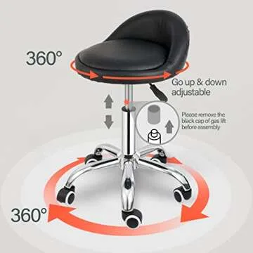 Nova Microdermabrasion Rolling Stool Swivel Salon Stool Chair Adjustable Drafting Stool Tattoo Office Massage Medical Facial Spa Stool with PU Cushion Backrest(Black)