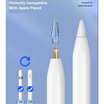 Compatible with Upgraded [Pen Like ] Pencil Tips fits for Apple 2nd 1st Gen iPad Pro Pencil, Replacement iPencil Nibs for iPad Pro Pencil,No Wear Out Fine Point Precise Control Resistance White&Clear